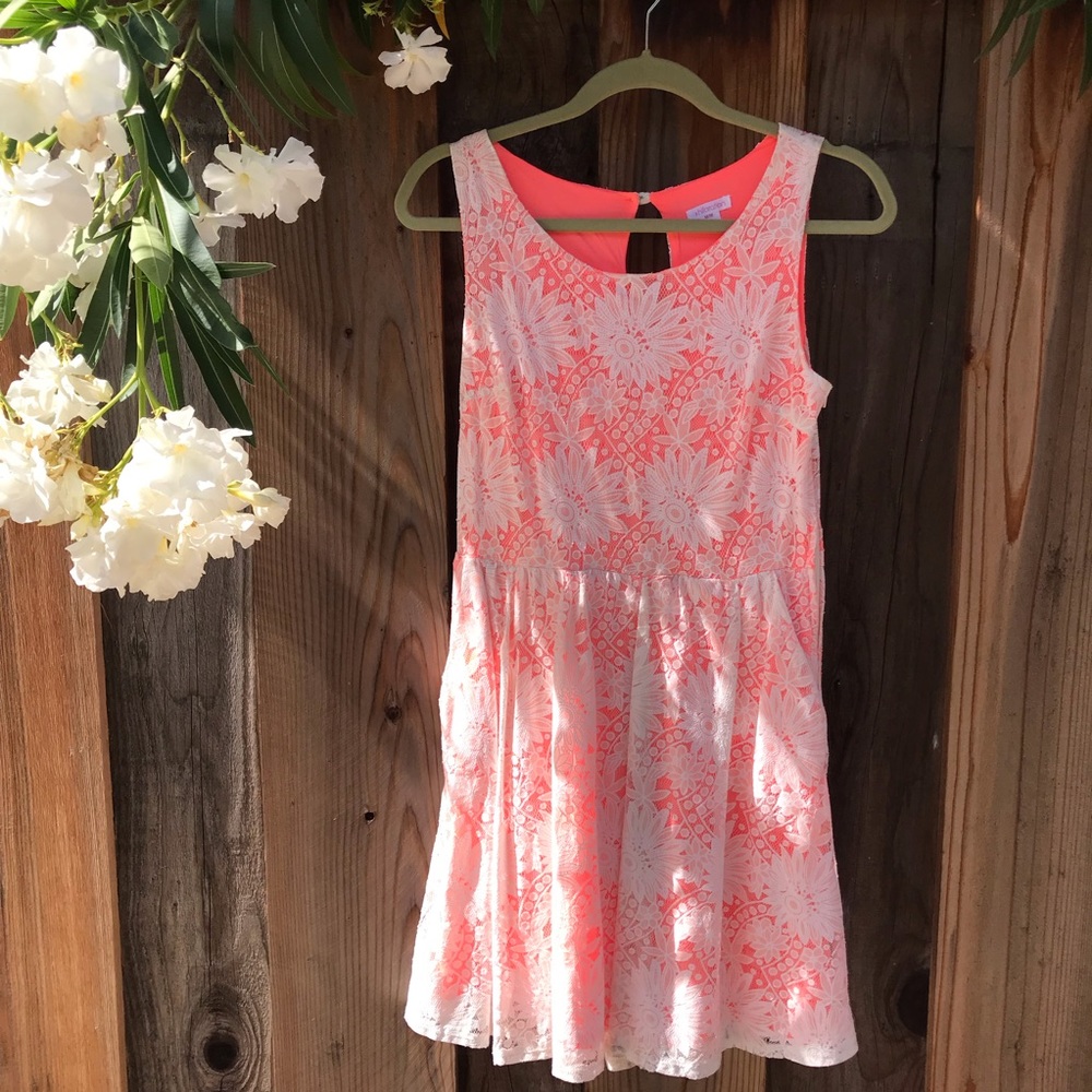 Xhilaration Lace White & Orange Dress